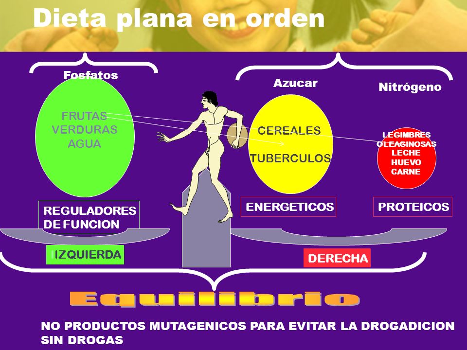 Dieta plana en orden Equilibrio Fosfatos FRUTAS VERDURAS AGUA Azucar