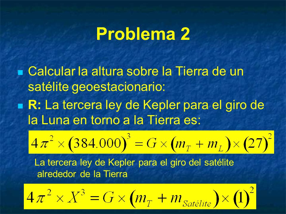 Problema 2 Calcular la altura sobre la Tierra de un satélite geoestacionario: