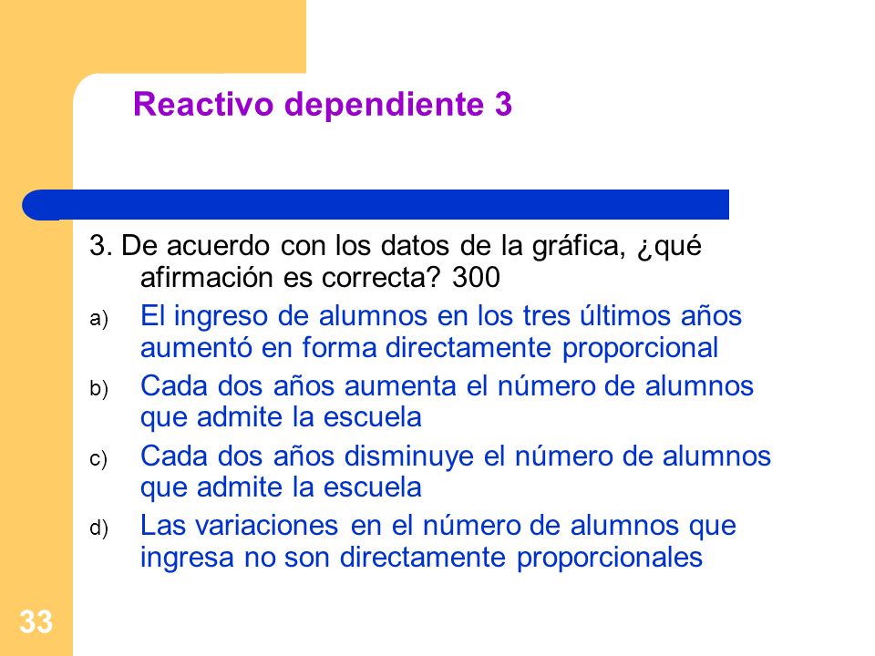 Reactivo dependiente 3 3. De acuerdo con los datos de la gráfica, ¿qué afirmación es correcta 300.