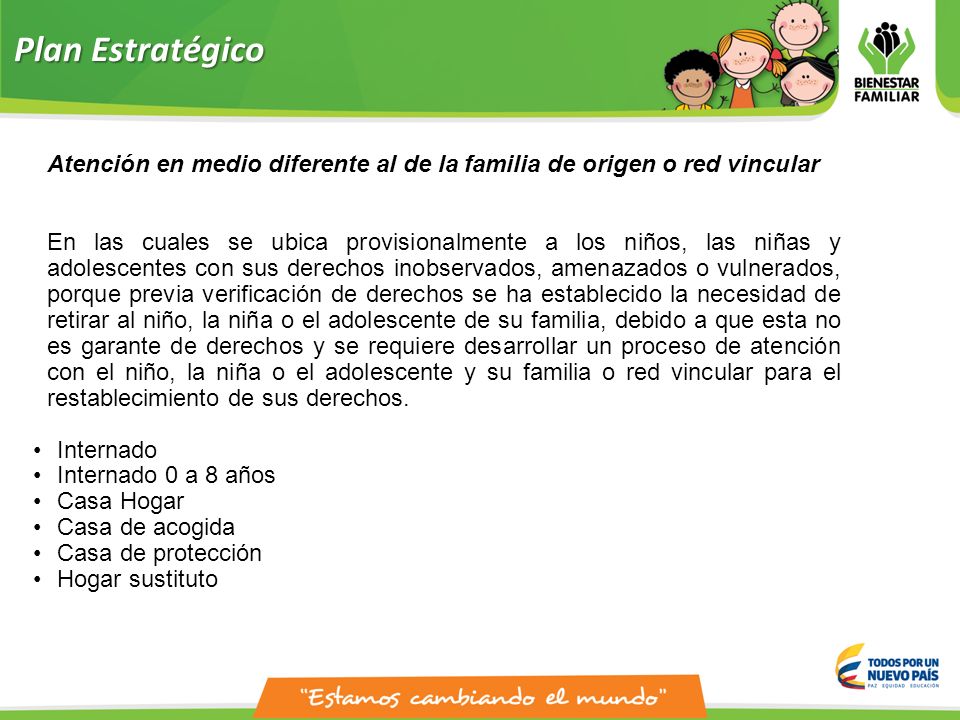 Plan Estratégico Atención en medio diferente al de la familia de origen o red vincular.