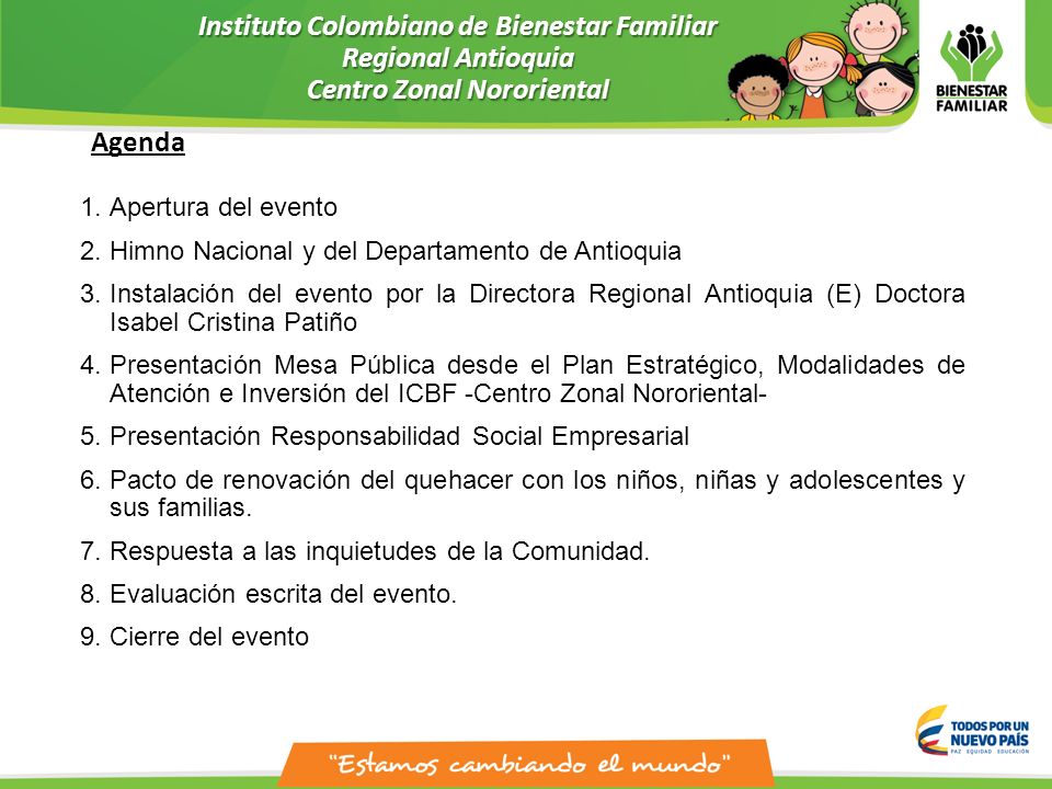 Instituto Colombiano de Bienestar Familiar Regional Antioquia Centro Zonal Nororiental