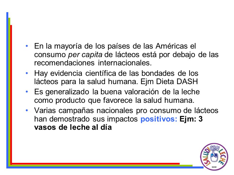 En la mayoría de los países de las Américas el consumo per capita de lácteos está por debajo de las recomendaciones internacionales.