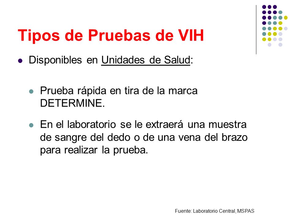 Tipos de Pruebas de VIH Disponibles en Unidades de Salud: