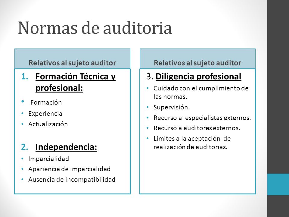 Relativos al sujeto auditor Relativos al sujeto auditor