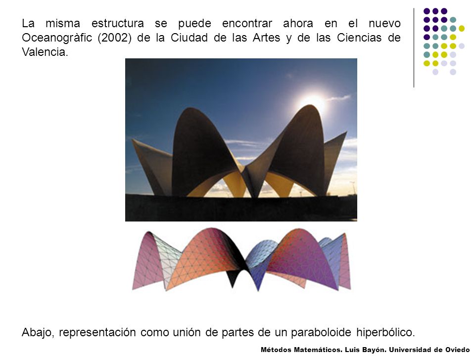 La misma estructura se puede encontrar ahora en el nuevo Oceanogràfic (2002) de la Ciudad de las Artes y de las Ciencias de Valencia.
