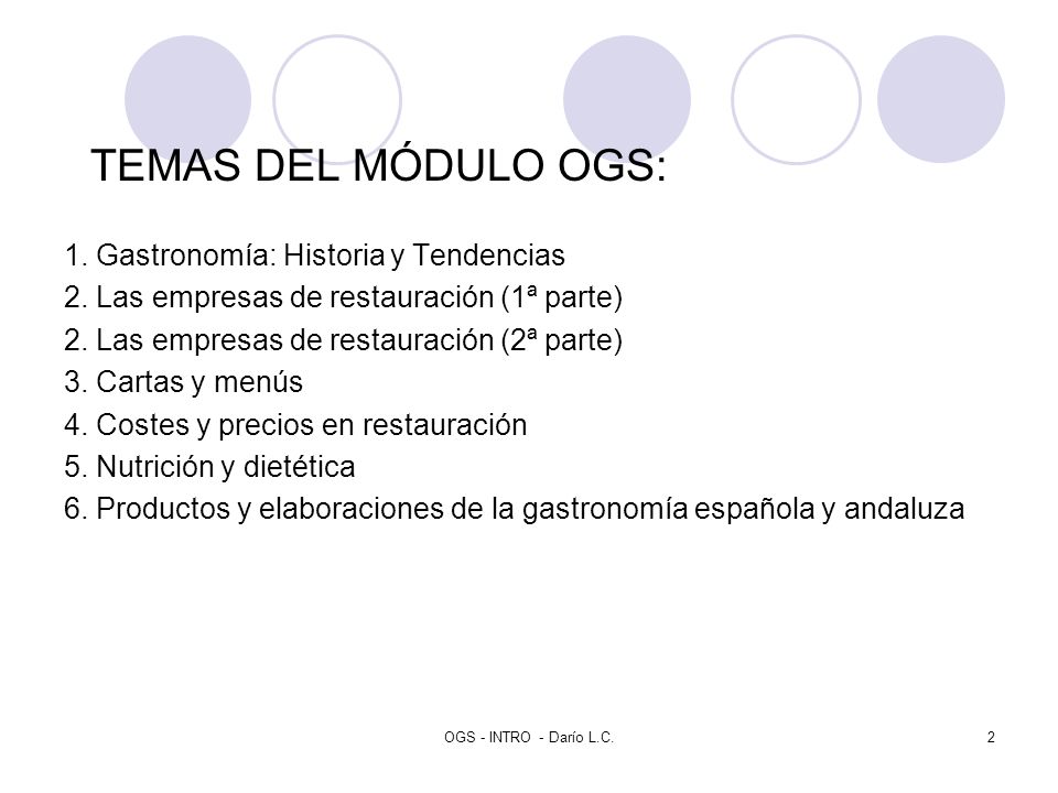 TEMAS DEL MÓDULO OGS: 1. Gastronomía: Historia y Tendencias