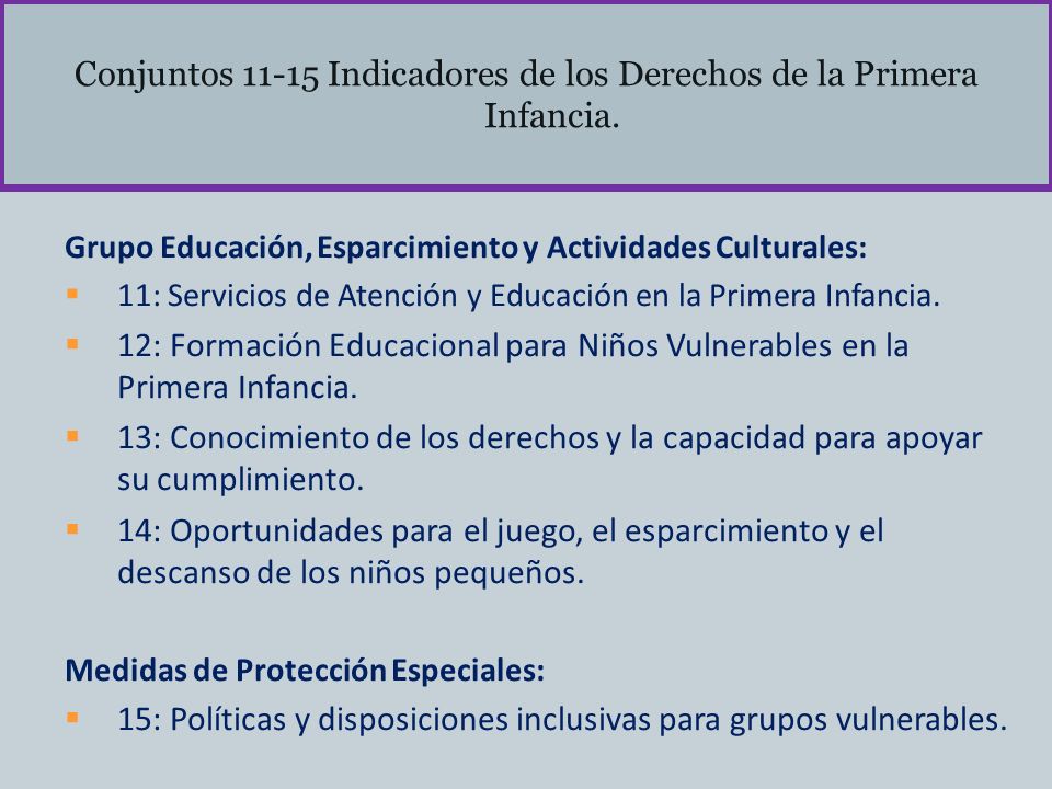 Conjuntos Indicadores de los Derechos de la Primera Infancia.
