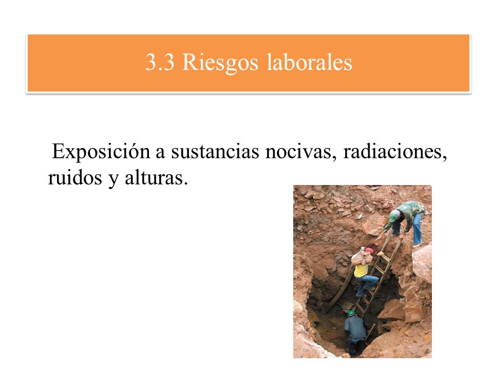 3.3 Riesgos laborales Exposición a sustancias nocivas, radiaciones, ruidos y alturas.