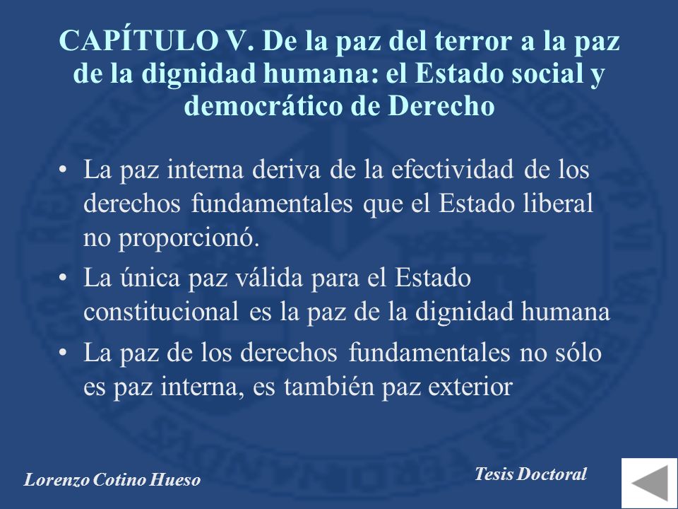 CAPÍTULO V. De la paz del terror a la paz de la dignidad humana: el Estado social y democrático de Derecho