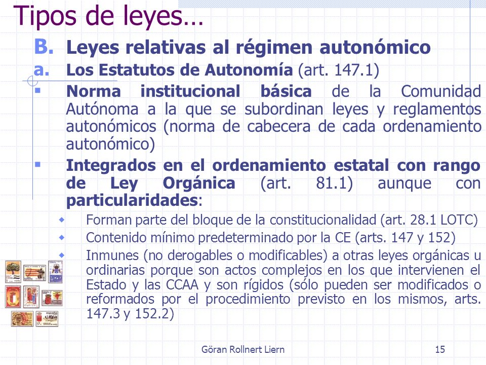 Tipos de leyes… Leyes relativas al régimen autonómico