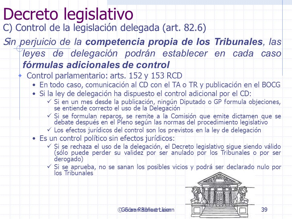 Decreto legislativo C) Control de la legislación delegada (art. 82.6)