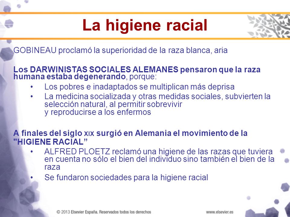 La higiene racial GOBINEAU proclamó la superioridad de la raza blanca, aria.