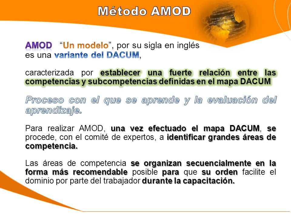 Método AMOD AMOD Un modelo , por su sigla en inglés. es una variante del DACUM,