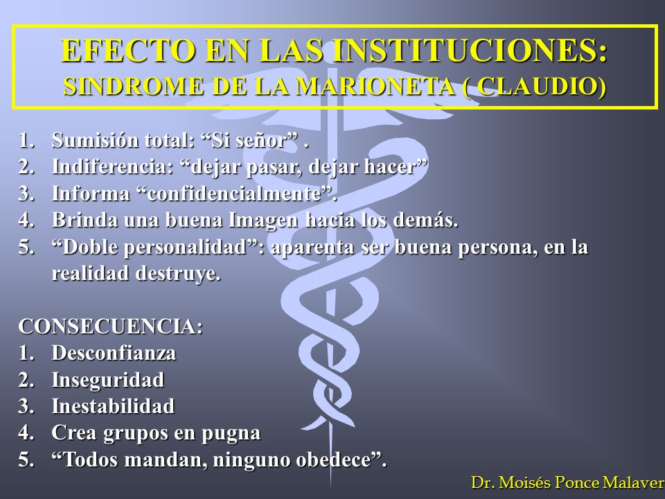 EFECTO EN LAS INSTITUCIONES: SINDROME DE LA MARIONETA ( CLAUDIO)