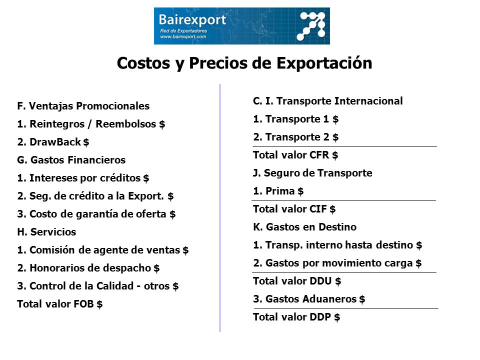 Costos y Precios de Exportación