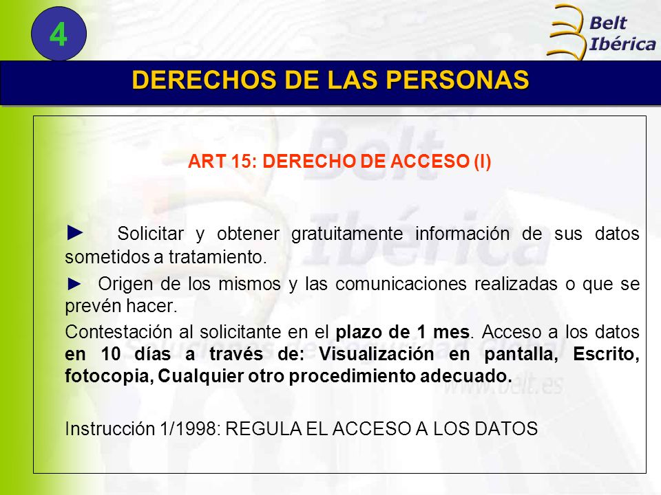 DERECHOS DE LAS PERSONAS ART 15: DERECHO DE ACCESO (I)