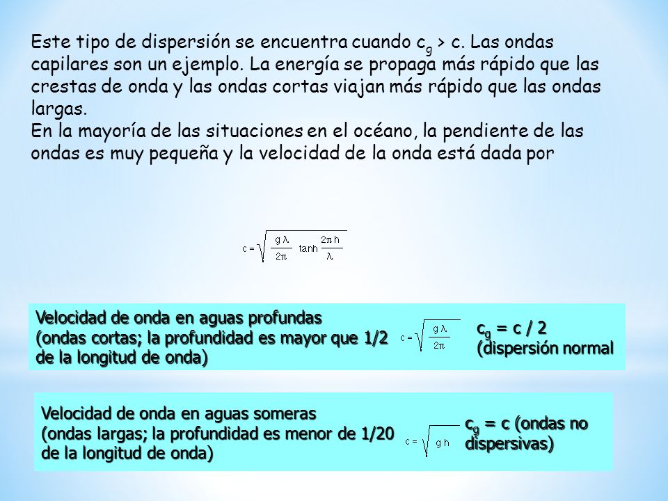 Este tipo de dispersión se encuentra cuando cg > c