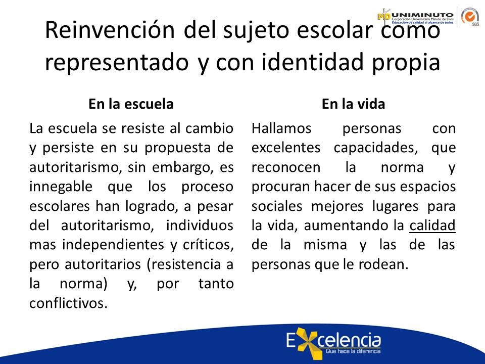 Reinvención del sujeto escolar como representado y con identidad propia
