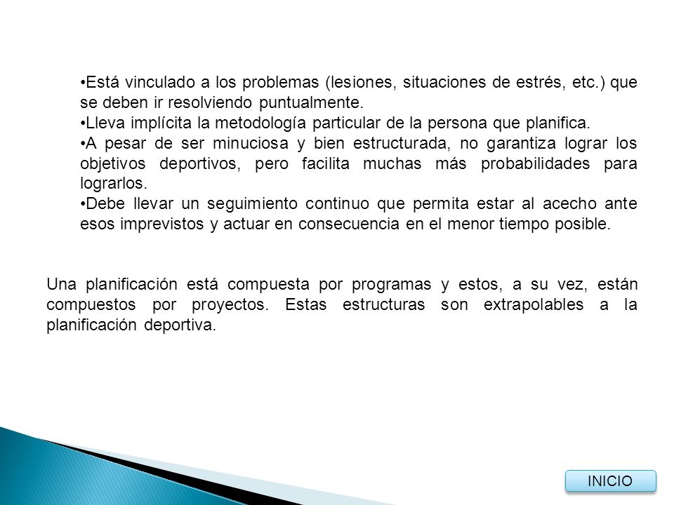 Lleva implícita la metodología particular de la persona que planifica.