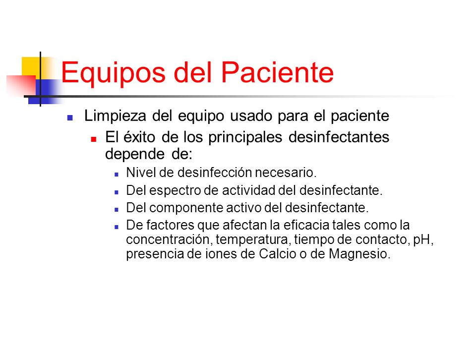 Equipos del Paciente Limpieza del equipo usado para el paciente