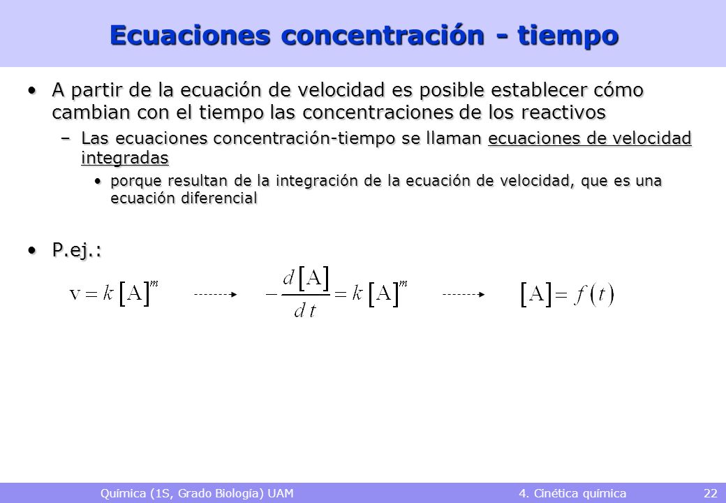 Ecuaciones concentración - tiempo