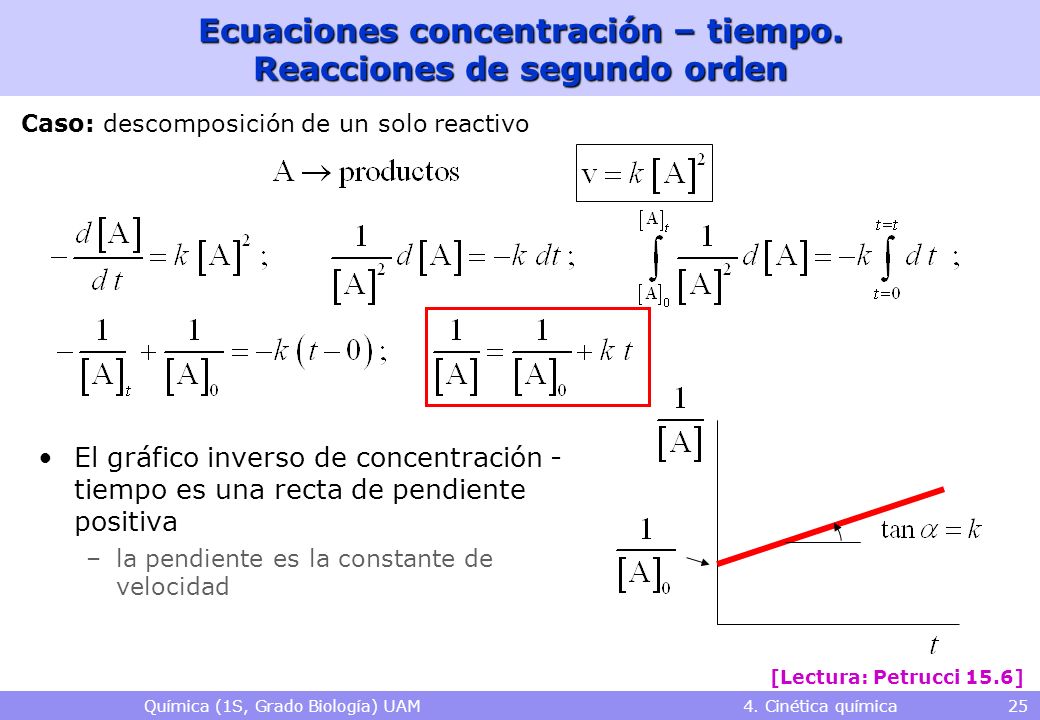 Ecuaciones concentración – tiempo. Reacciones de segundo orden