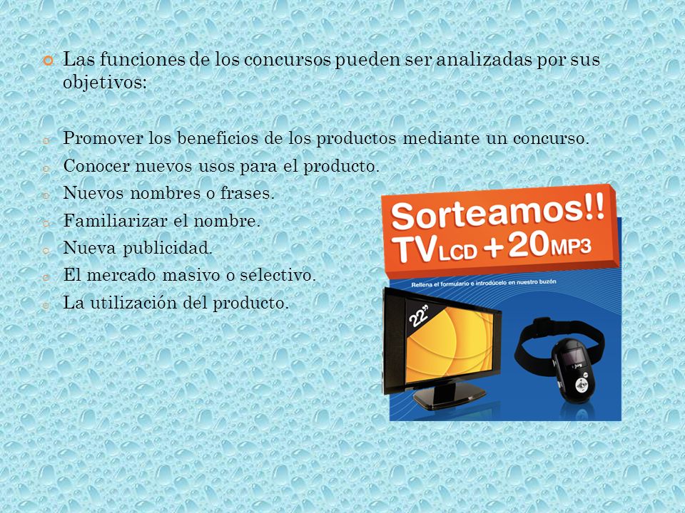 Las funciones de los concursos pueden ser analizadas por sus objetivos: