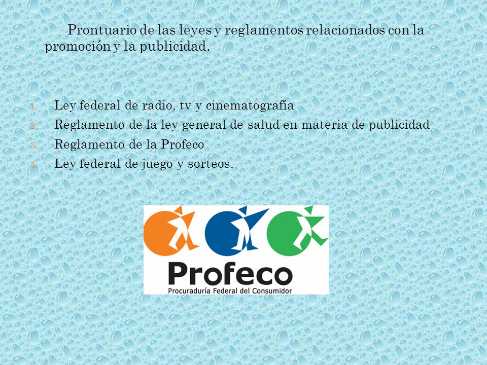Prontuario de las leyes y reglamentos relacionados con la promoción y la publicidad.