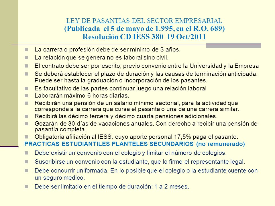 LEY DE PASANTÍAS DEL SECTOR EMPRESARIAL (Publicada el 5 de mayo de 1