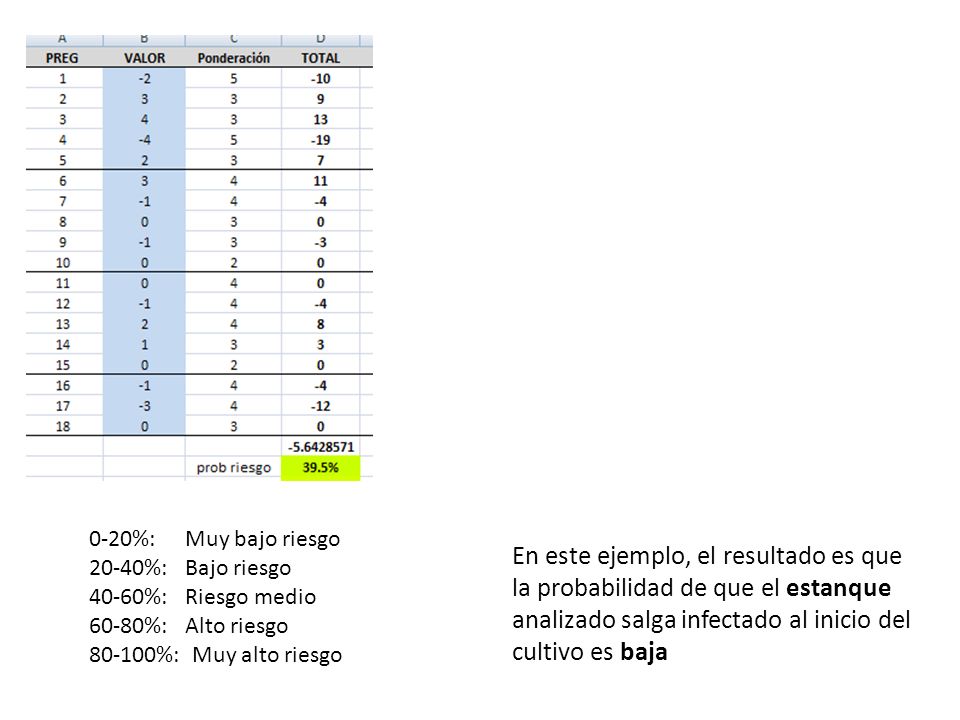 0-20%: Muy bajo riesgo 20-40%: Bajo riesgo %: Riesgo medio %: Alto riesgo %: Muy alto riesgo
