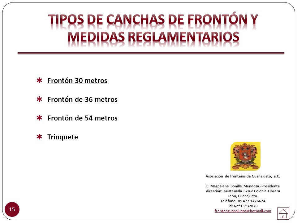 Tipos de canchas de FRONTÓN y medidas reglamentarios