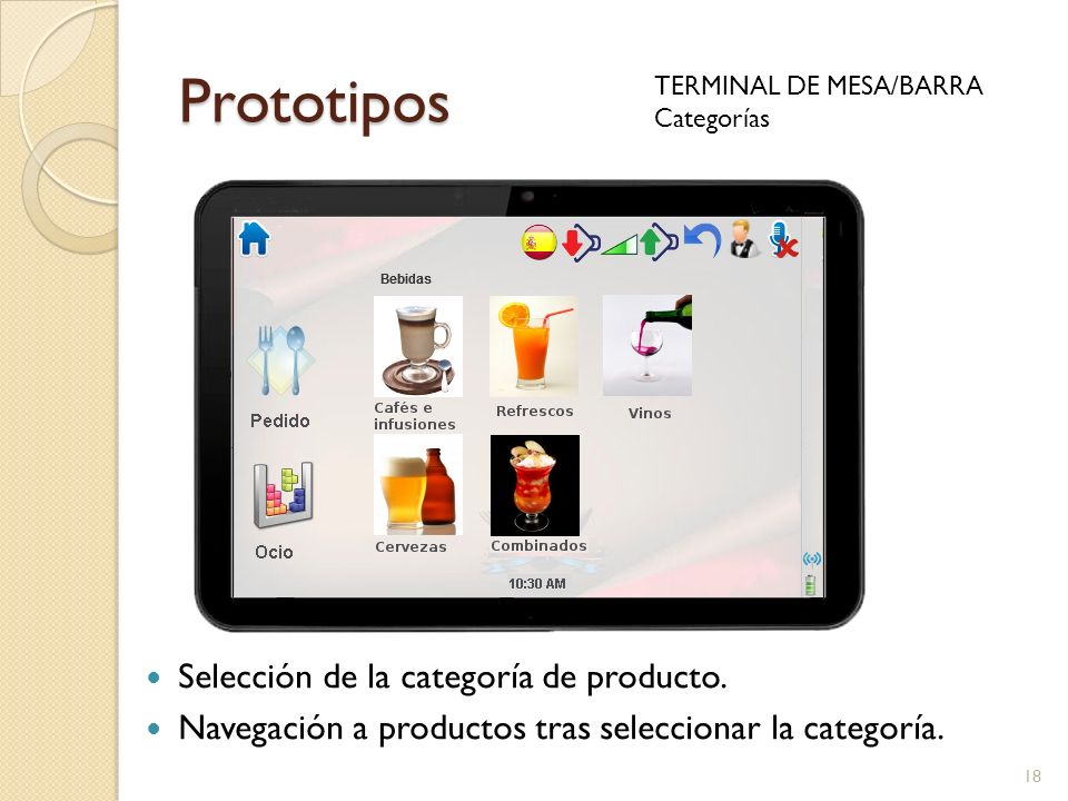 Prototipos Selección de la categoría de producto.
