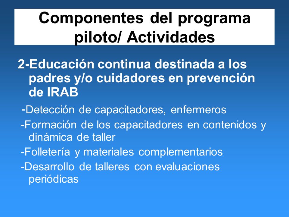 Componentes del programa piloto/ Actividades