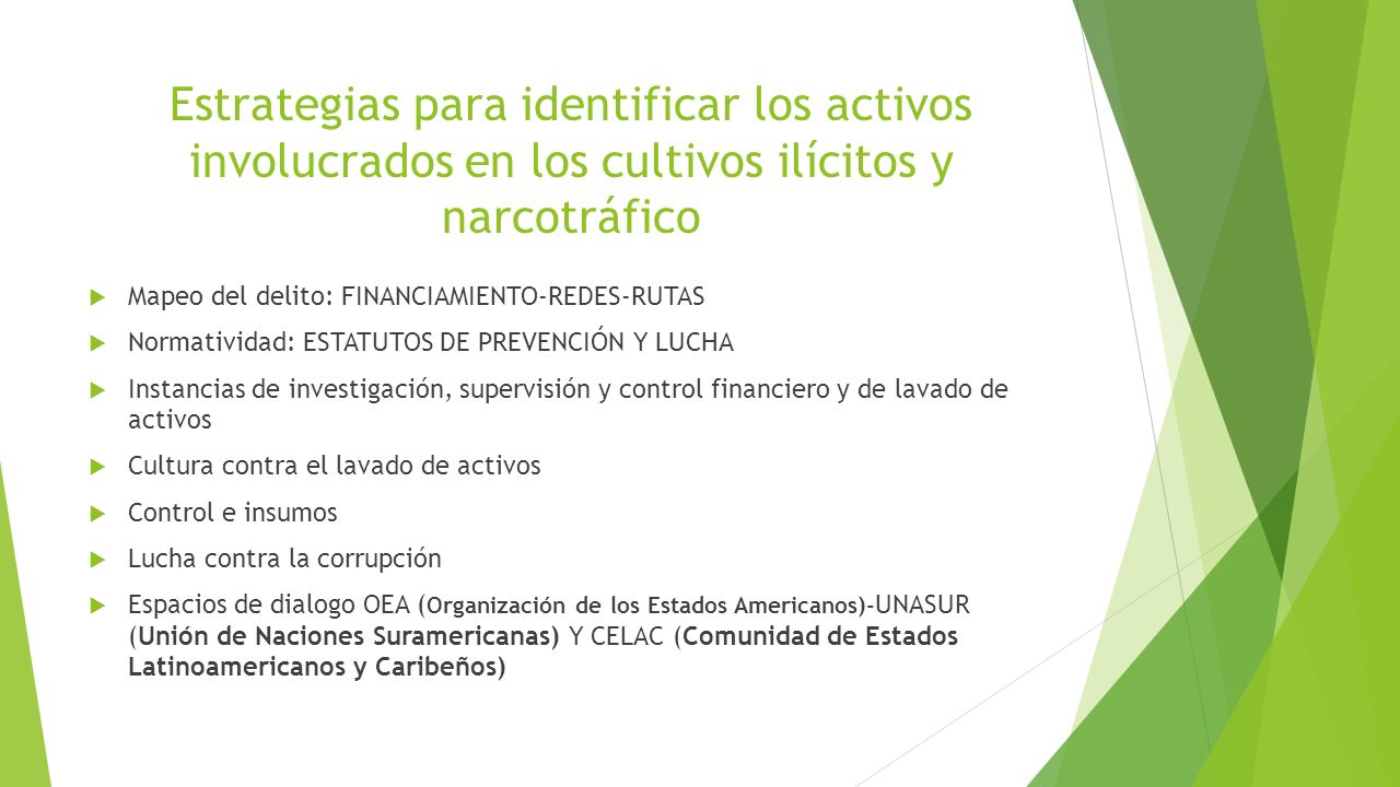 Estrategias para identificar los activos involucrados en los cultivos ilícitos y narcotráfico