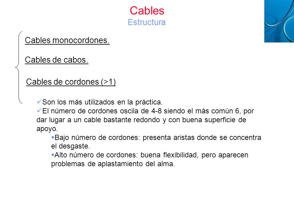 Cables Estructura Cables monocordones. Cables de cabos.