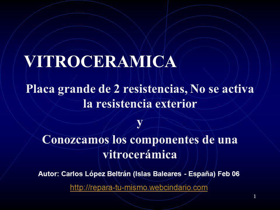 VITROCERAMICA Placa grande de 2 resistencias, No se activa la resistencia exterior. y. Conozcamos los componentes de una vitrocerámica.