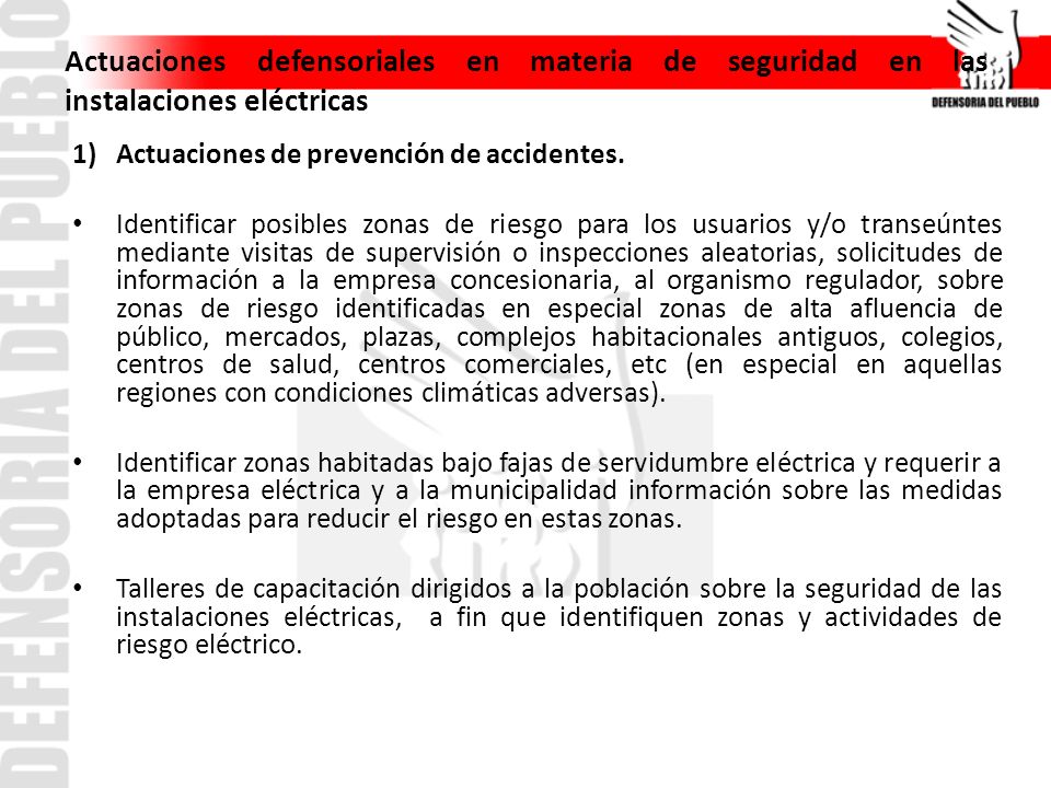 Actuaciones defensoriales en materia de seguridad en las instalaciones eléctricas