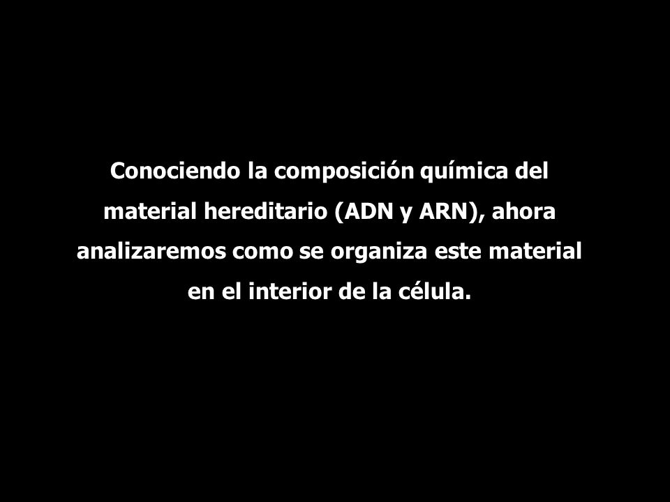 Conociendo la composición química del material hereditario (ADN y ARN), ahora analizaremos como se organiza este material en el interior de la célula.
