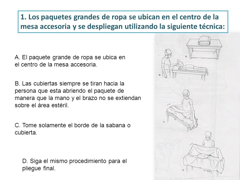 1. Los paquetes grandes de ropa se ubican en el centro de la mesa accesoria y se despliegan utilizando la siguiente técnica: