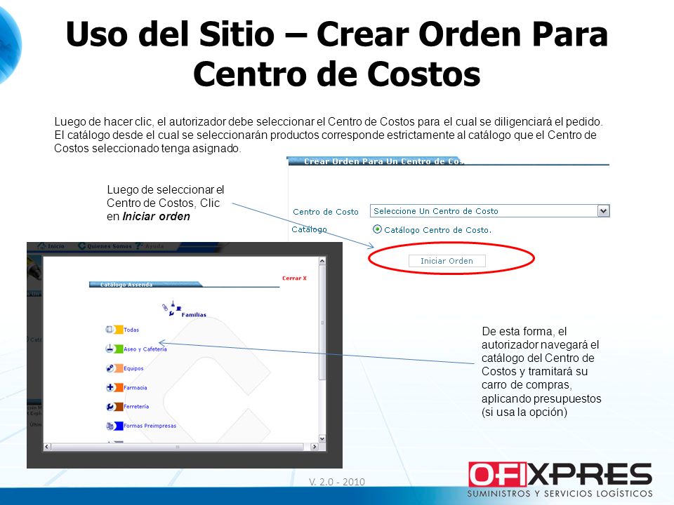 Uso del Sitio – Crear Orden Para Centro de Costos