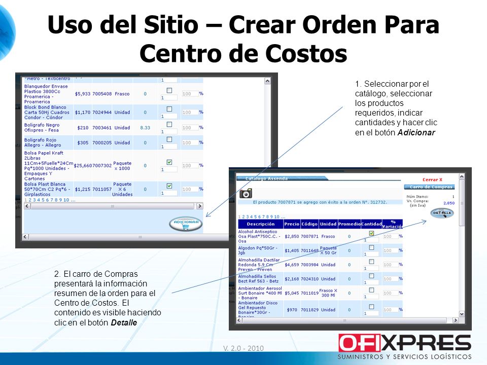 Uso del Sitio – Crear Orden Para Centro de Costos