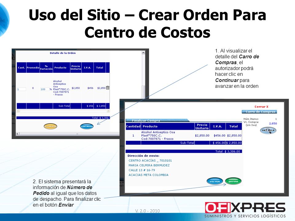 Uso del Sitio – Crear Orden Para Centro de Costos