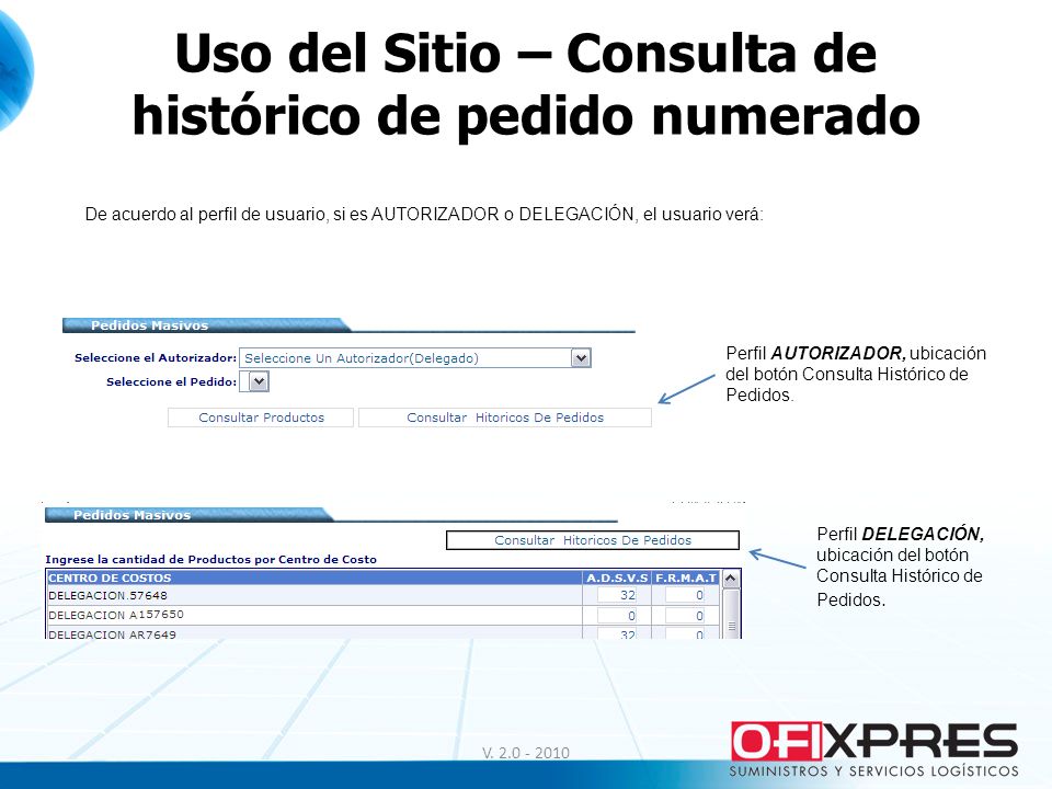 Uso del Sitio – Consulta de histórico de pedido numerado