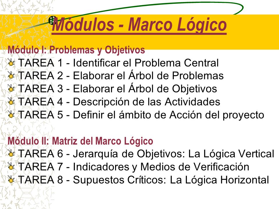 Módulos - Marco Lógico Módulo I: Problemas y Objetivos