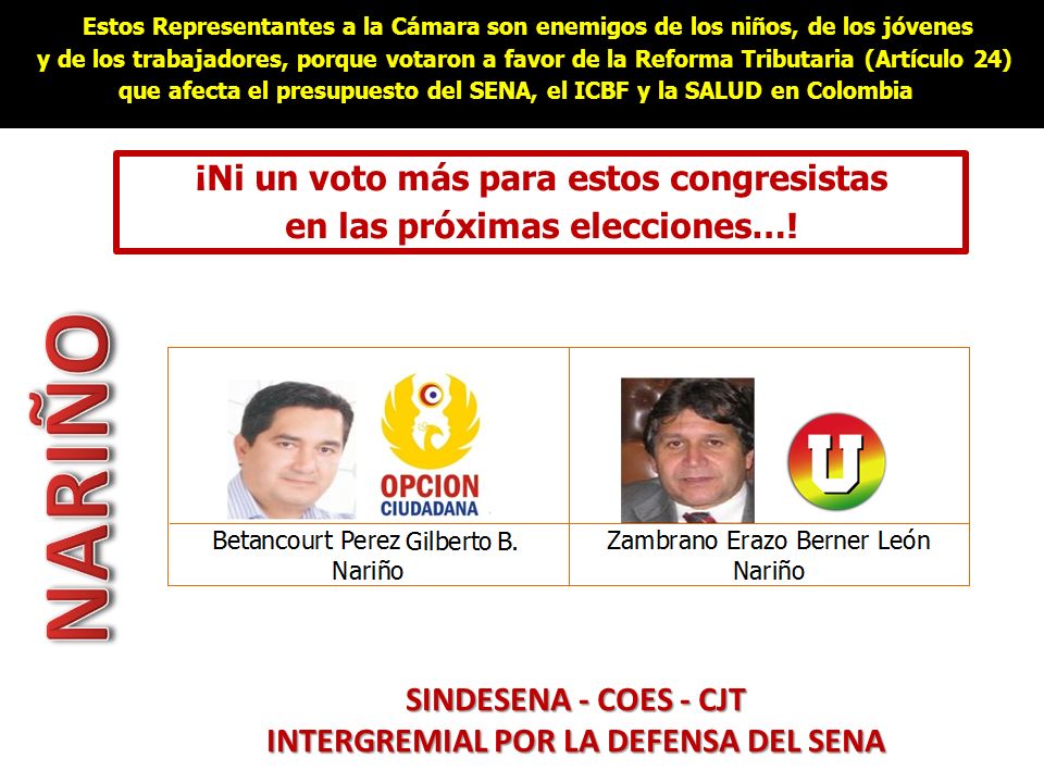 NARIÑO ¡Ni un voto más para estos congresistas