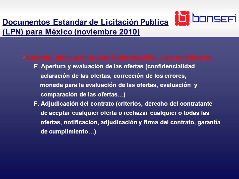Documentos Estandar de Licitación Publica (LPN) para México (noviembre 2010)