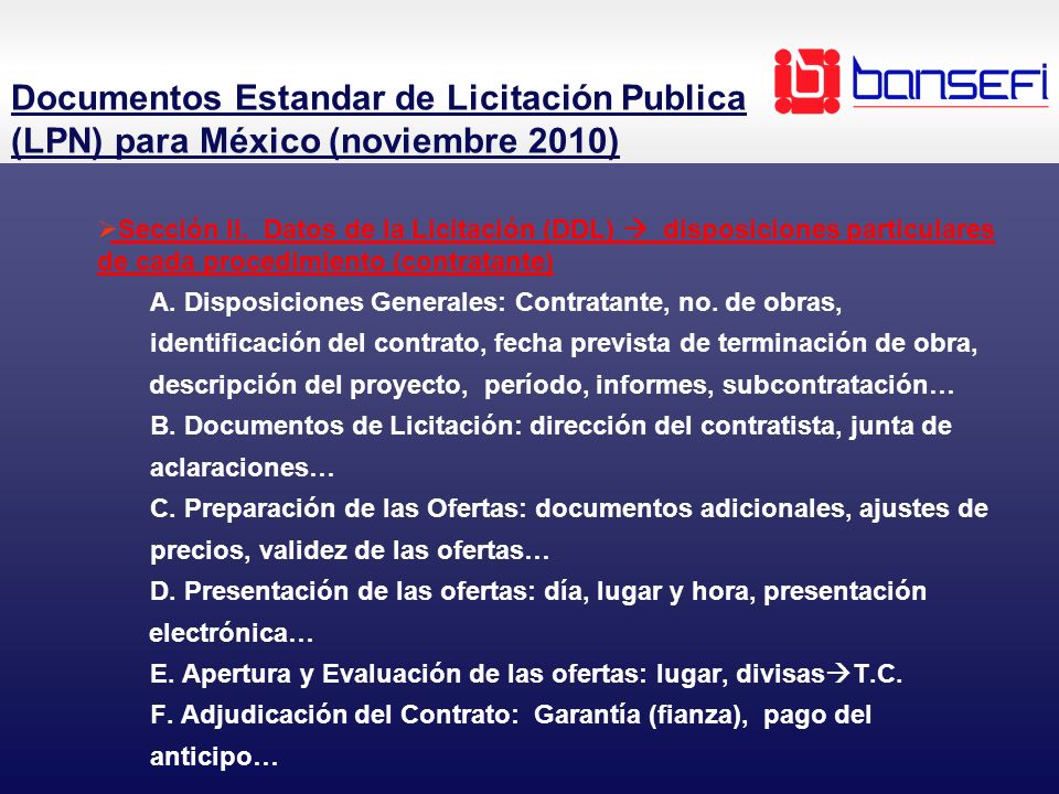 Documentos Estandar de Licitación Publica (LPN) para México (noviembre 2010)