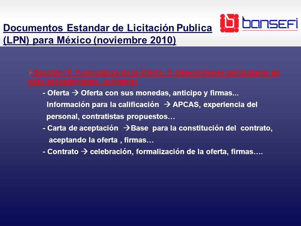 Documentos Estandar de Licitación Publica (LPN) para México (noviembre 2010)