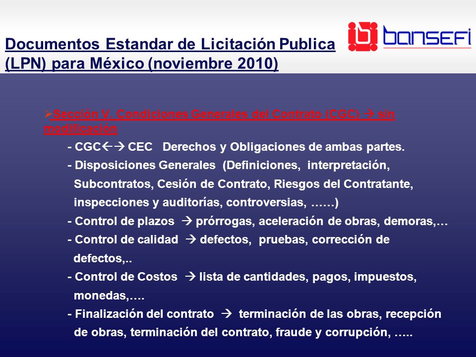 Documentos Estandar de Licitación Publica (LPN) para México (noviembre 2010)