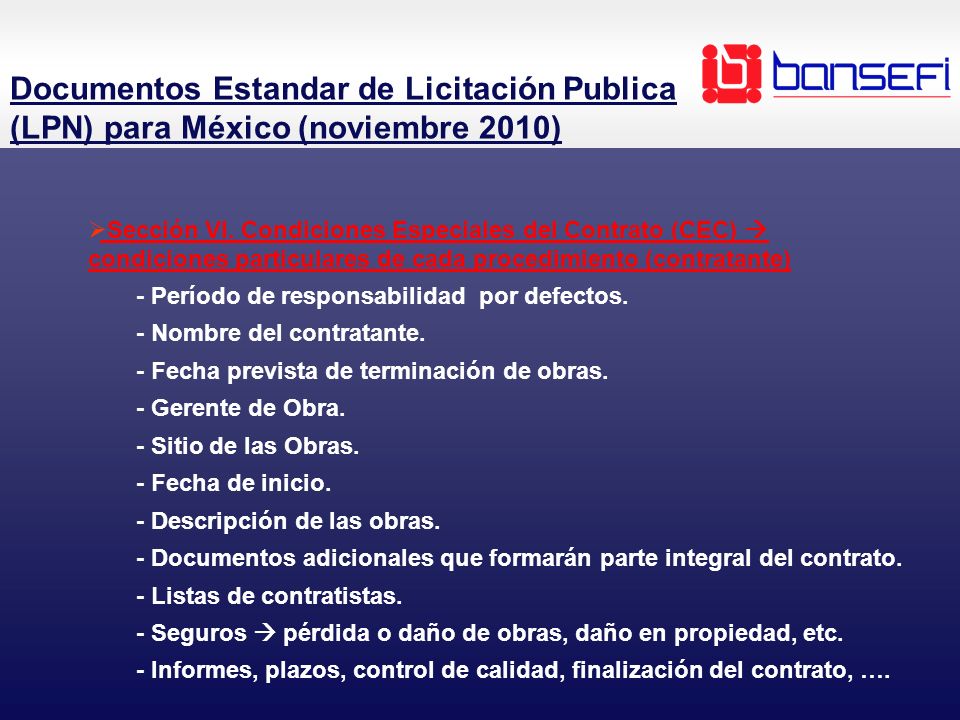 Documentos Estandar de Licitación Publica (LPN) para México (noviembre 2010)